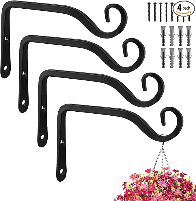 Plant Hangers Outdoor 4 Pack 10 Inch Metal Hanging Plant Bracket Metal Hanging by ROPCIA