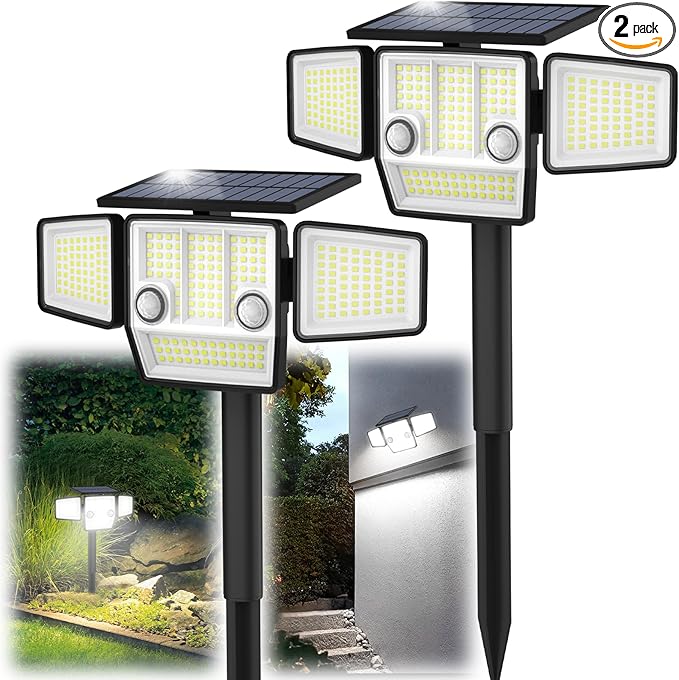 Solar Outdoor Lights with Stakes, 2500LM 180° PIR Motion Sensor, 360° Wide by HAARAY