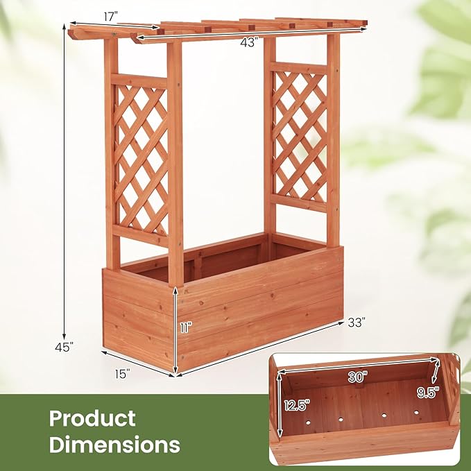 Giantex Raised Garden Bed with 2-Sided Trellis & Hanging Roof, Fir Wood Planter - Image 5