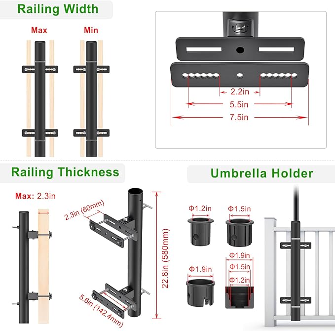 Heavy Duty Deck Railing Umbrella Holder, Adjustable Patio Umbrella Stand - Image 4