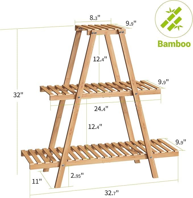 BMOSU Plant Stand Bamboo for Indoor Outdoor Tiered Plant Shelf 8 Potted Flower - Image 7