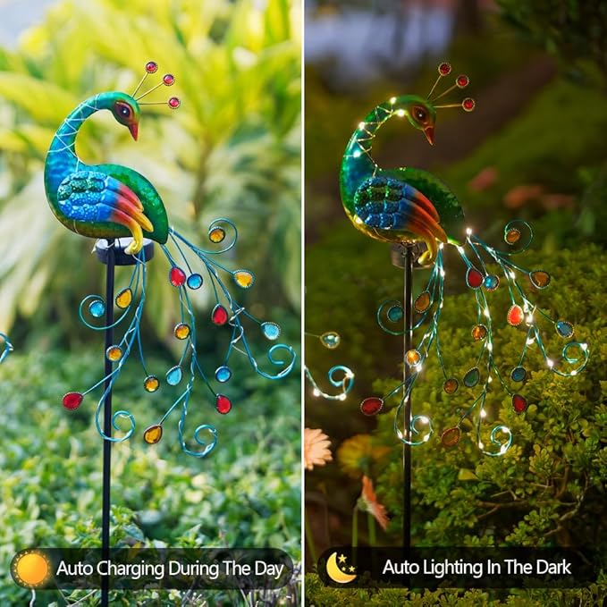 DREAMSOUL 2 Pack Peacock Solar Lights Outdoor, Tall Waterproof LED Outdoor - Image 5