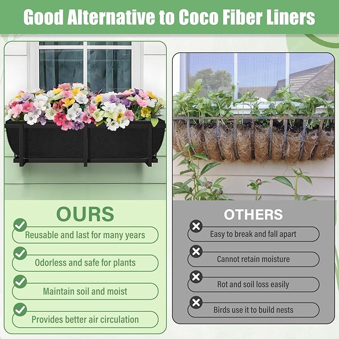 Riare 4 Pack 30 Inch Black Fabric Window Box Liners- Felt Square Trough Planter - Image 4