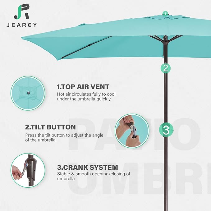 JEAREY 6.5x10 ft Rectangular Patio Umbrellas Rectangle Outdoor Umbrella - Image 7