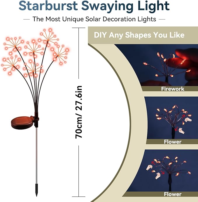 Solar Garden Lights 2 Pack Waterproof Swaying Starburst Light Solar Outdoor - Image 2