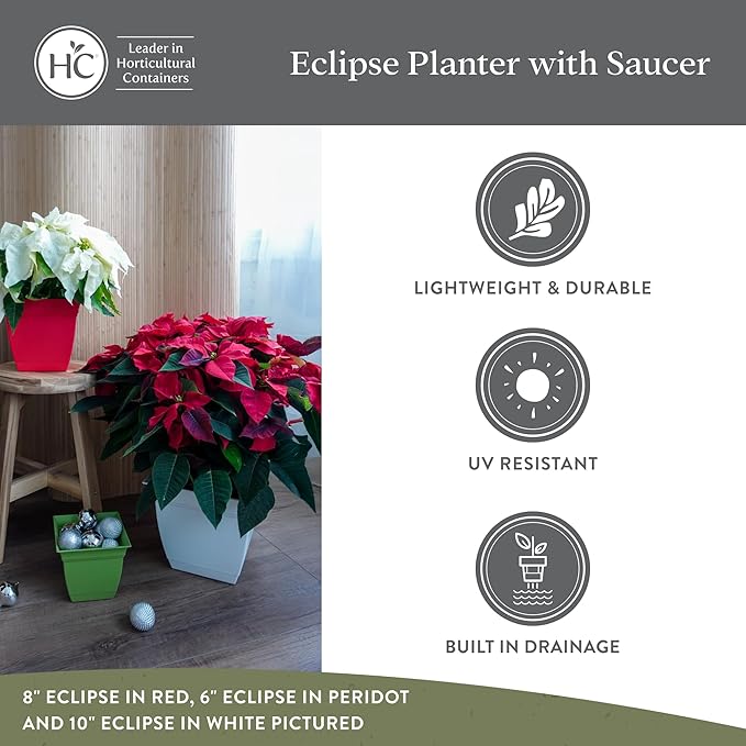 The HC Companies Eclipse Square Plastic Planter w/ Attached Saucer - Image 4