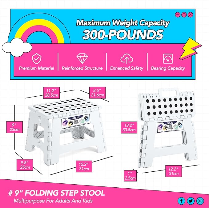 Delxo 9 Inch Folding Step Stool, Portable Collapsible Step Stool - Image 2
