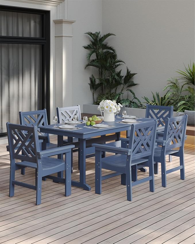 7-Piece Outdoor Dining Set, HDPE All-Weather Patio Table and Chairs Set - Image 9