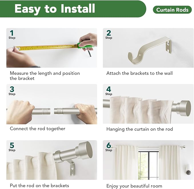 Time Forest Curtain Rods for Windows 48 to 84, 1 Inch Adjustable Heavy Duty - Image 9