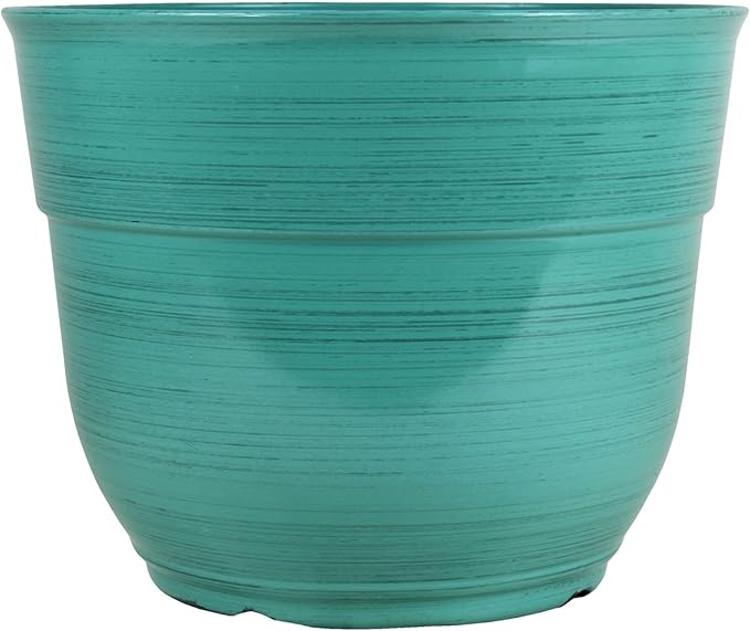 Garden Elements Indoor/Outdoor Glazed Brushed Happy Plastic Planter, Dark Aqua by GardenElements