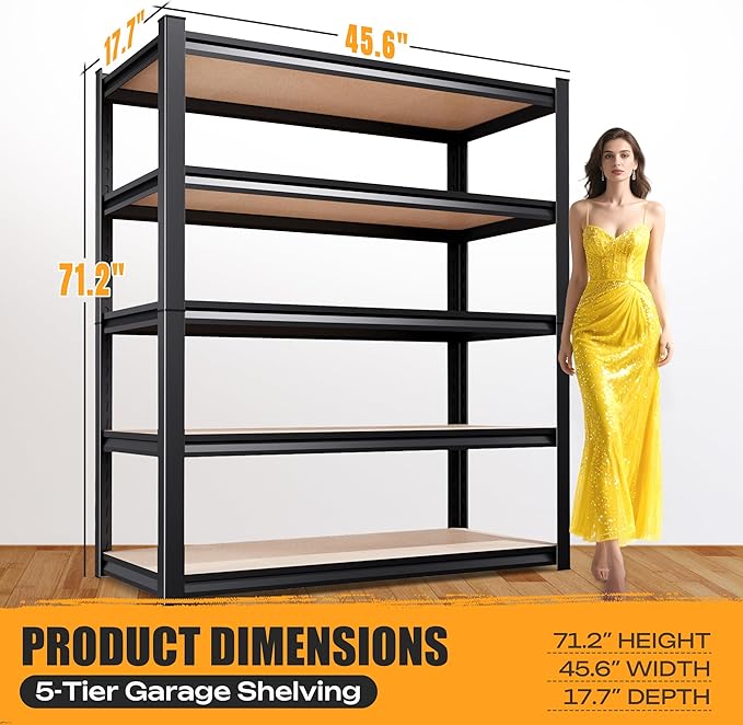 71.2"H-45.6"W Garage Shelving Heavy Duty Storage Shelves, Metal Adjustable - Image 3
