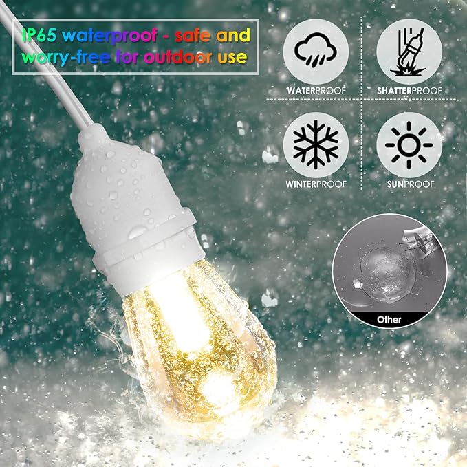 Mlambert 96Ft Outdoor Patio Lights, RGB Cafe String Lights - Image 3