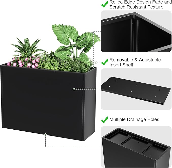 Tall Metal Planter Box for Outdoor Plants 30" L x 12" W x 24" H, Heavy Duty - Image 3