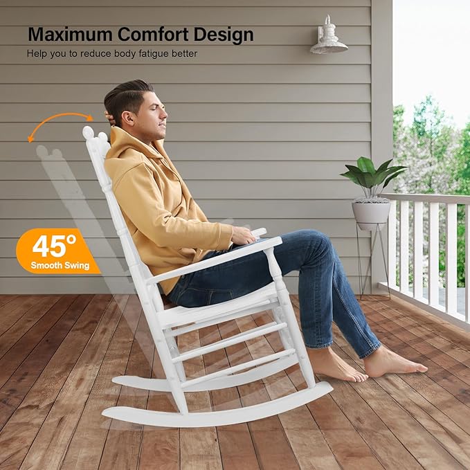 VINGLI Wooden Rocking Chair, Outdoor Chair - Image 4