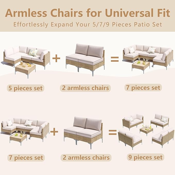 9-Piece Patio Furniture Set, Outdoor Wicker Sectional Sofa - Image 7