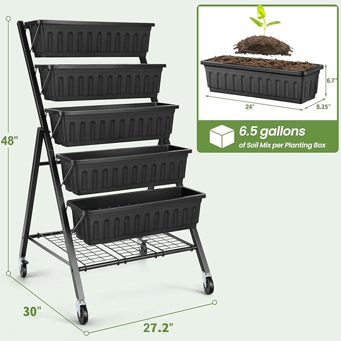SEJOV 5-Tier Raised Garden Bed, 4FT Vertical Garden Planter - Image 3