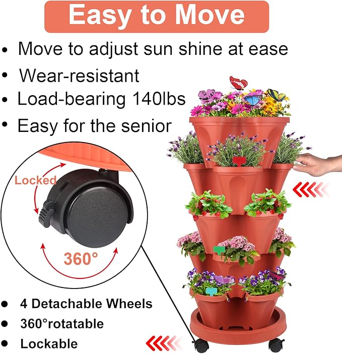 GameXcel Vertical Planter, 5 Tier Stackable Strawberry Planter - Image 6