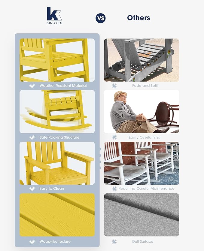 KINGYES HDPE Rocking Chairs Outdoor, Patio Rocking Chairs - Image 6