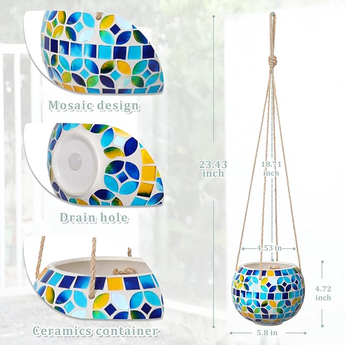 Ceramic Hanging Planter Mosaic Hanging Flower Pot Small Plant Pot - Image 2