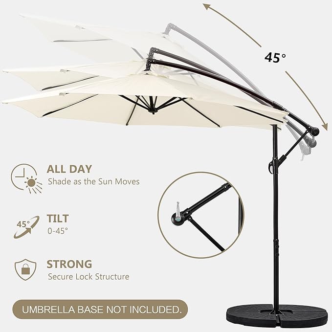 VECELO 10ft Offset Patio Umbrella, Cantilever Umbrella, Hanging Outdoor - Image 4