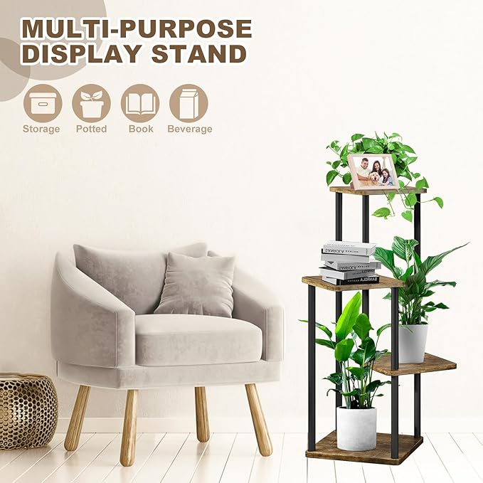 4 Tier Plant Stand Indoor, Thickened Metal Wood Corner Plant Shelf Stands - Image 4