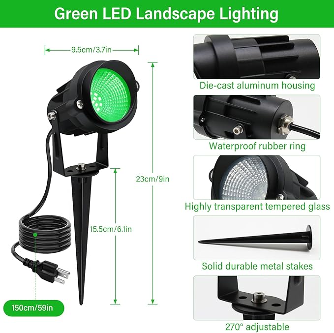 Christmas Spot Lights Outdoor Landscaping Spotlight, 12W Green LED Landscape - Image 9