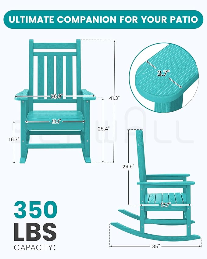 SERWALL Oversized Outdoor Rocking Chair Set of 4, HDPE Rocker - Image 2