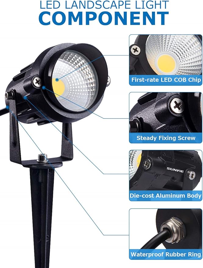 SUNVIE 12W Low Voltage Landscape Lighting LED Landscape Lights 3000K Waterproof - Image 4