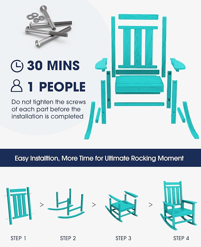 KINGYES Oversized Outdoor Rocking Chair, All-Weather Patio Rocking Chairs - Image 6