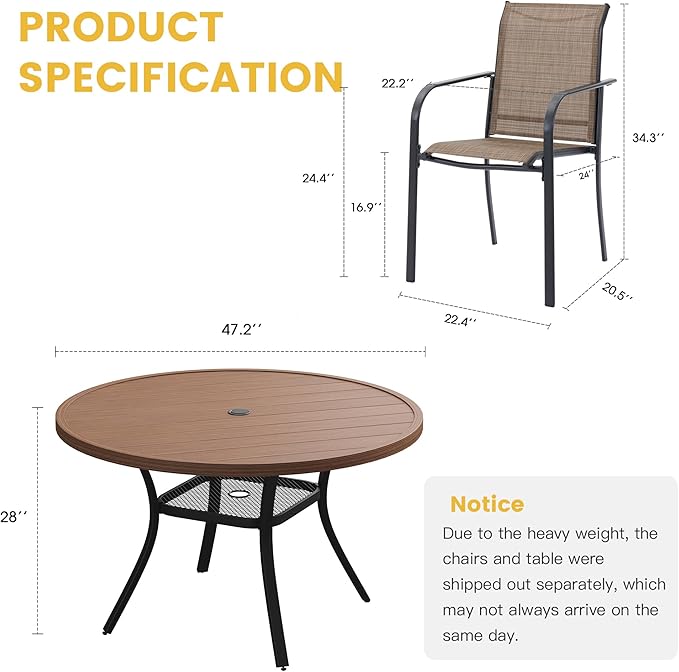 VICLLAX Patio Dining Set for 6, All Weather Metal Outdoor Furniture Set- 47" - Image 7