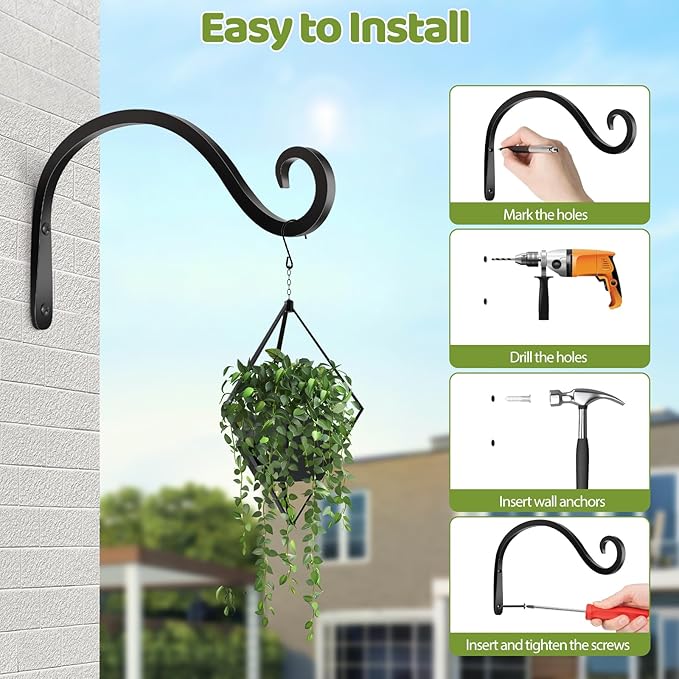 BOLITE Plant Hangers Outdoor Indoor, 12 Inch Wall Plant Hooks, Metal Bird - Image 9