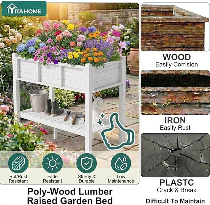 YITAHOME 48x18x30in Raised Garden Bed HDPE, Weather-Resistant Poly Lumber - Image 2