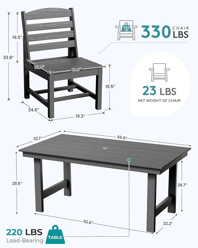 SERWALL Patio Dining Sets for 6 Person, HDPE Dining Set - Image 2