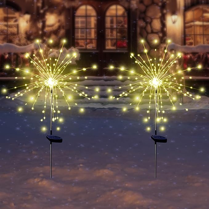 Solar Garden Firework Lights, 4 Pack, Waterproof, 120 LED, Warm White, Party - Image 3