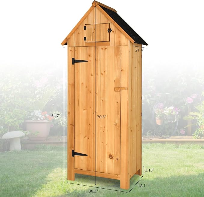 VINGLI Outdoor Wooden Storage Shed, Garden Shed Outside Tool Cabinet - Image 3