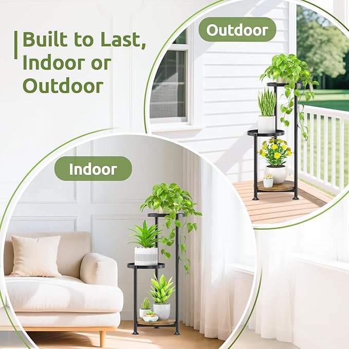 3 Tier Plant Stand Indoor Outdoor, 10in Wide Metal Tiered Tall Flower Pot - Image 7