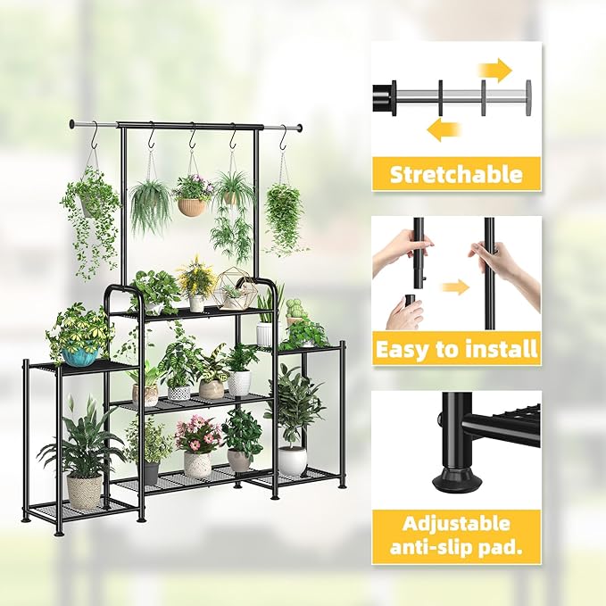 Simple Trending Plant Stand Indoor Outdoor, Metal 3 Tier Tall Hanging Plant - Image 7