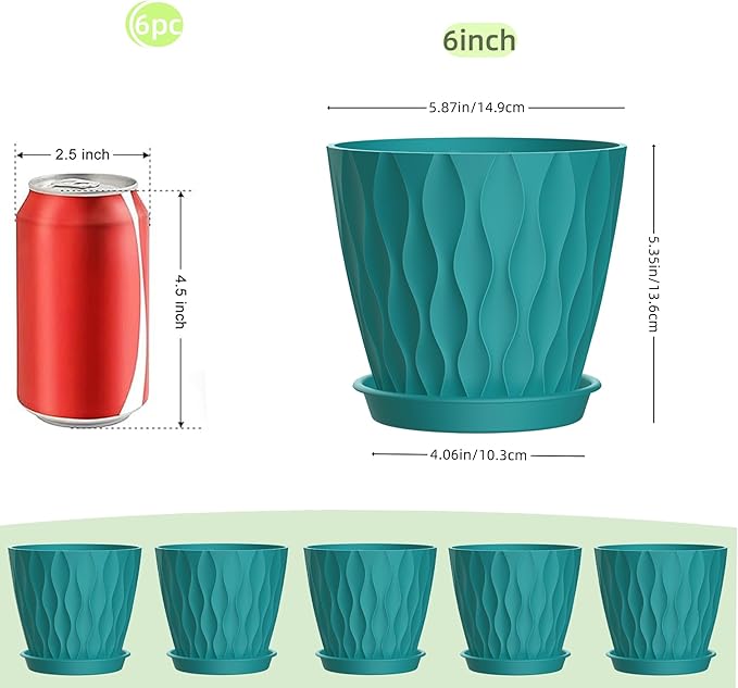 6 Inch Plant Pots, 6 Pack Indoor Flower Pots, Planters - Image 2