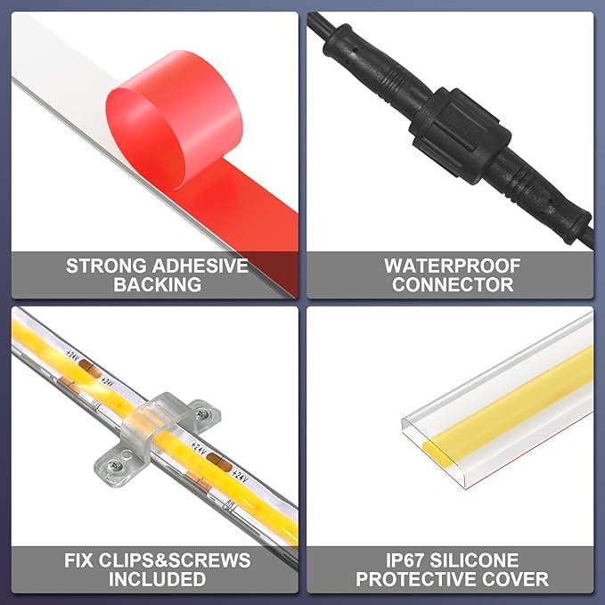 100ft COB Outdoor LED Strip IP67 Waterproof, 3000K Warm Whit DC24V Flexible LED - Image 7