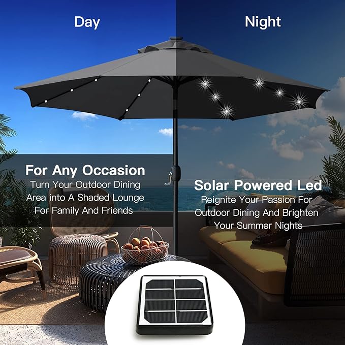 Sunnyglade 9' Solar LED Lighted Umbrella - Image 5