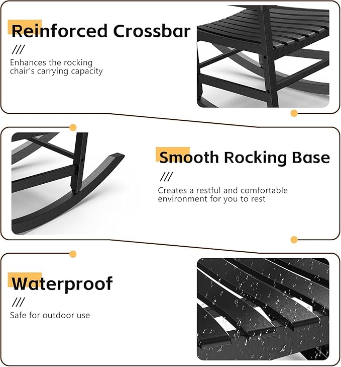 Patio Rocking Chair Outdoor Set of 2, Weather Resistant Poly Resin Oversized - Image 4