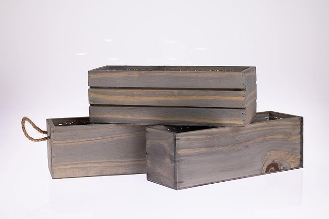 Wooden Planter Box with Handle I Rustic Barn Wood, Plastic Liner l Garden Decor - Image 5