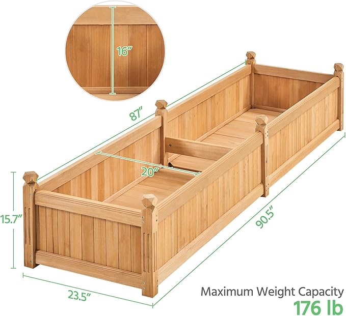 Yaheetech 90.5″ L×23.5″ W×16″ H Wooden Raised Garden Bed, Horticulture Wood - Image 2