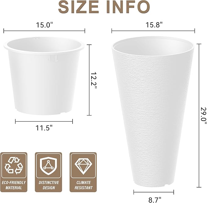 Kante Tall Round Planter Set of 2, 29 Inch Tall Decorative Planter Pots - Image 2