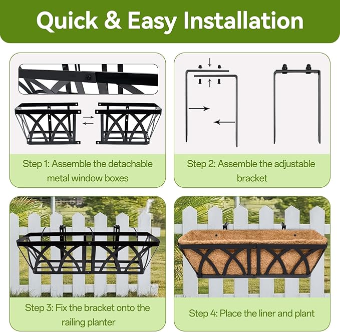Halatool 2 Pack Heavy-Duty Metal Deck Railing Planter Box, 24 Inch - Image 6