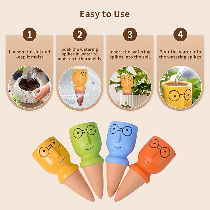 4 PCS Plant Watering Devices, Terracotta Watering Spikes Self Watering Planter - Image 4
