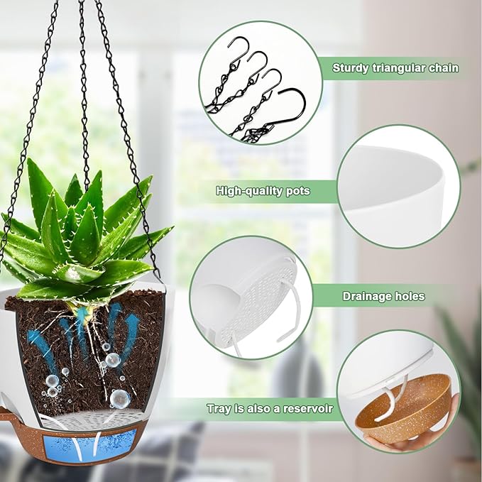 10/9/8 Inch Hanging Planter for Indoor Outdoor Plants, 3 Pack Self-Watering - Image 3