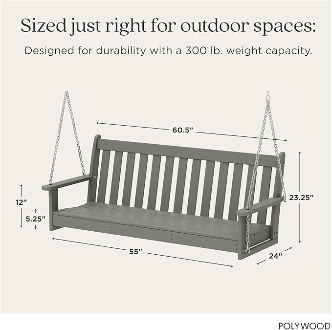 POLYWOOD GNS60GY Vineyard 60" Swing, Slate Grey - Image 3