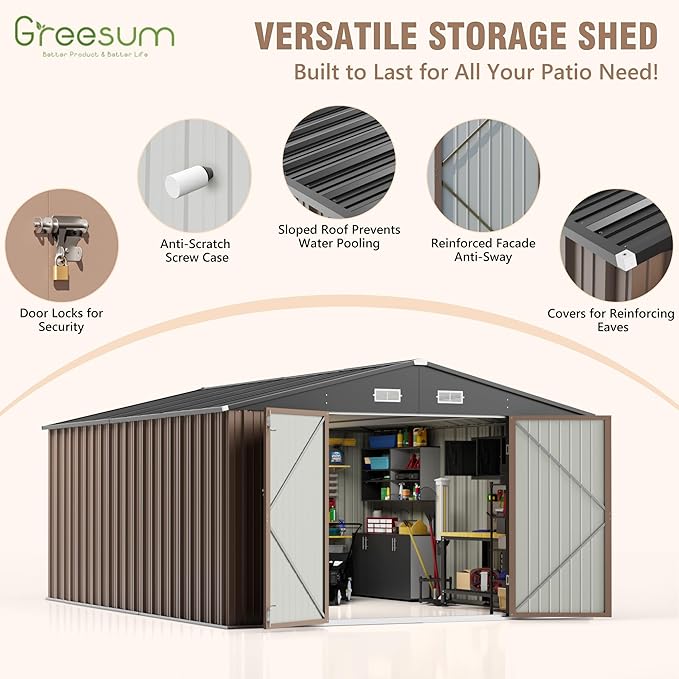 Greesum 10×14 FT Outdoor Storage Shed, Metal Storaged Sheds Without Floor - Image 3