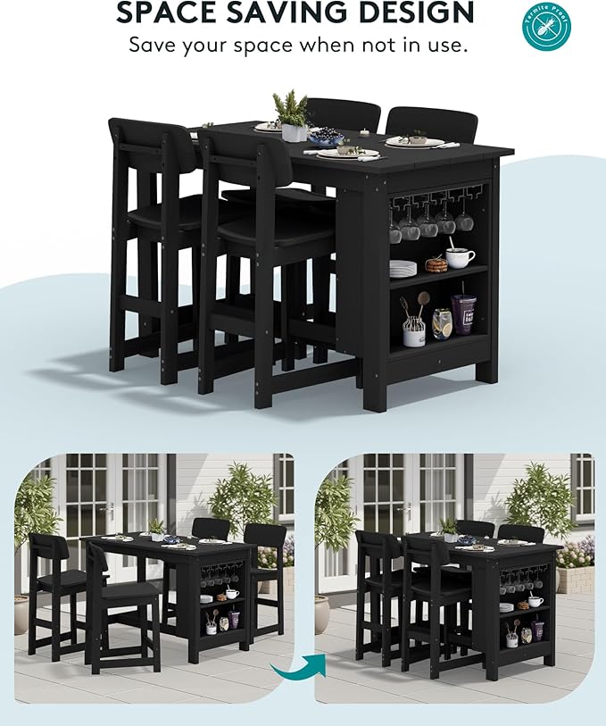 SERWALL Outdoor Bar Table and Chairs Set, 5-Piece HDPE Counter Height Patio - Image 5